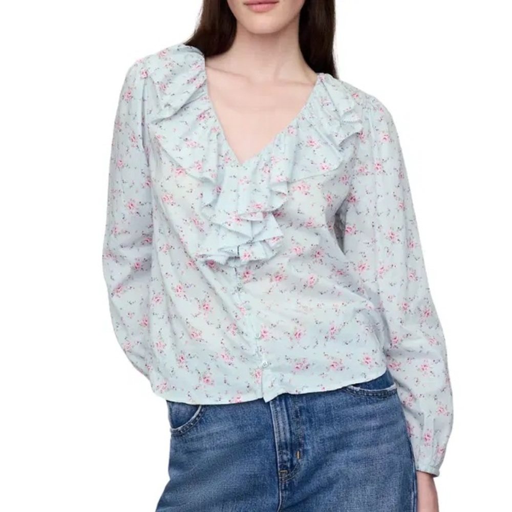 GAP Light Blue Floral Blouse with Ruffles